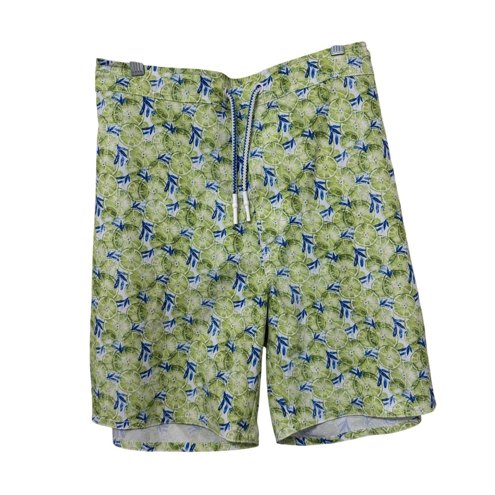 Johnnie-O Mens XXL Lime Green Citrus Print‎ Board Shorts Swim Trunks Blue Green